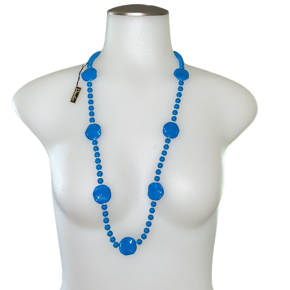 Vintage  DANBEE Turquoise~White Color Bead Beaded Necklace~Hong Kong~Retro~MCM